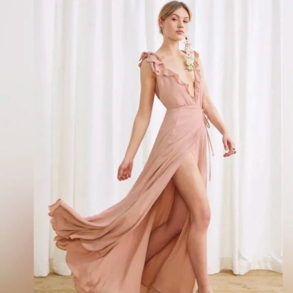 REFORMATION Peppermint Ruffle Wrap Maxi Flowy Dress in Blush Women’s Size Medium